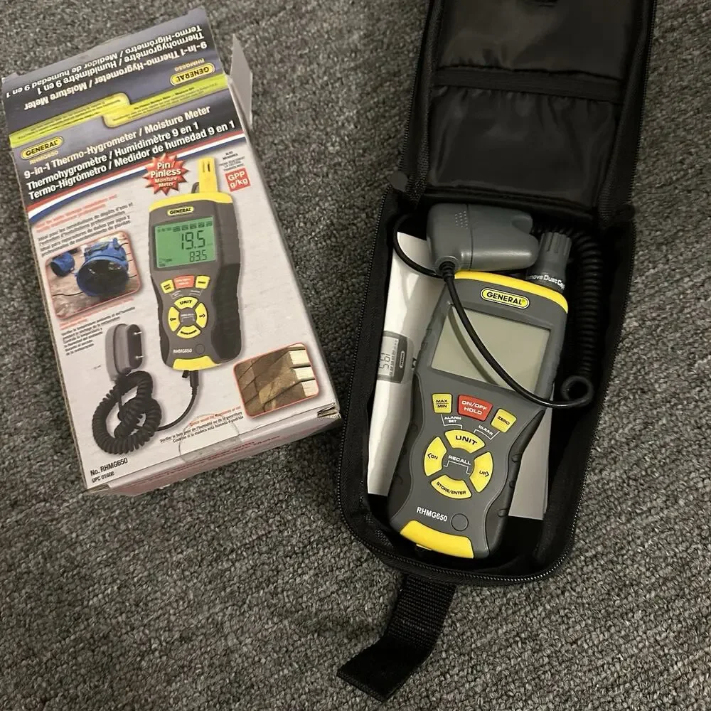General Tools RHMG650 9-In-1 Thermo-Hygrometer with Pin/Pinless Moisture Meter